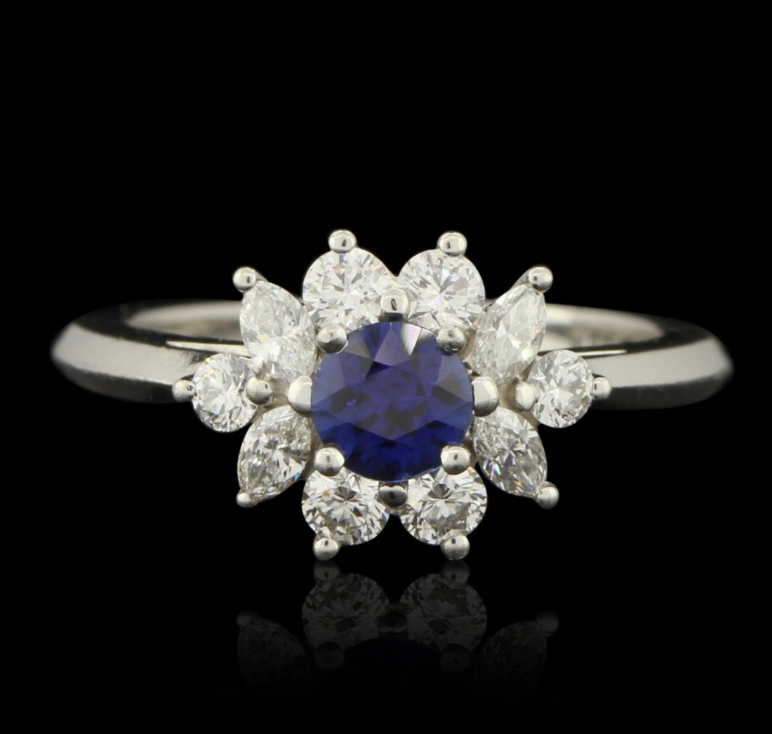 Platinum Tiffany & Co 0.58ctw Sapphire & 0.54ctw: Platinum Tiffany & Co 0.58ctw Sapphire & 0.54ctw Diamond Ring JRM282. Excellent Condition! JF8523BW. One stamped Platinum Ladies cast ring with a bright polish finish. Condition is excellent. Ring fea