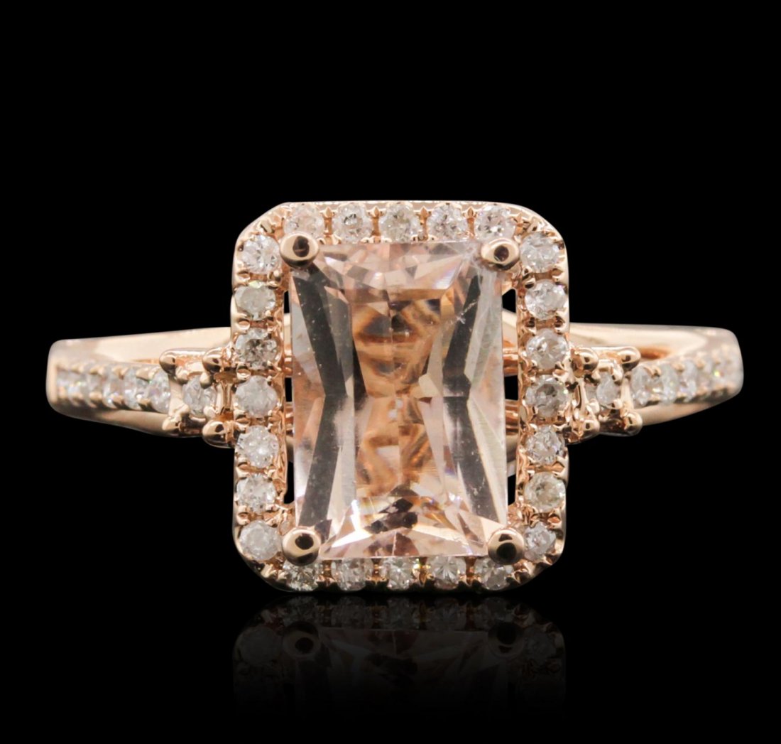 14KT Rose Gold 1.50ct Morganite and Diamond Ring A10480: 14KT Rose Gold 1.50ct Morganite and Diamond Ring A10480. New Condition! YY655AV. One electronically tested 14KT rose gold Ladies combination cast & assembled ring with a bright polish finish. Conditio