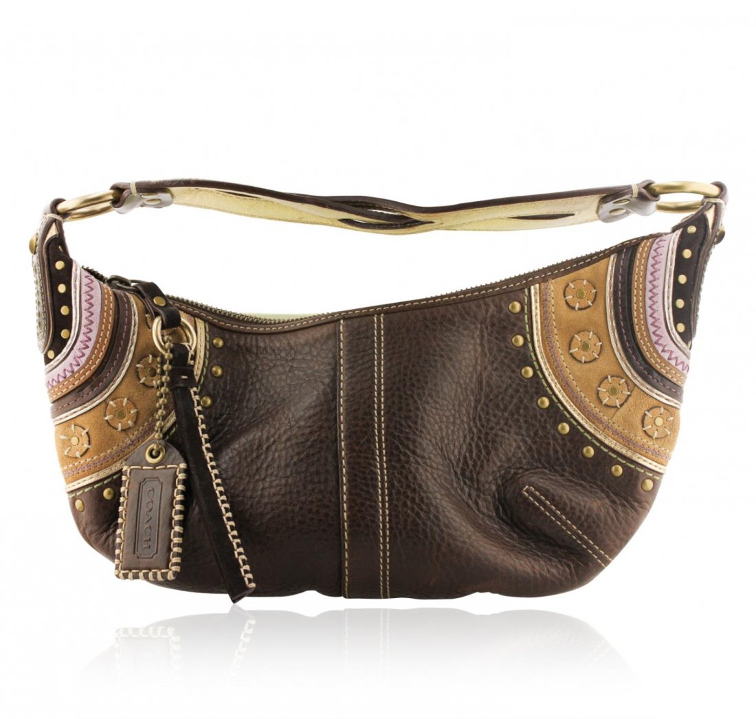 Coach Soho Leather Purse GB4177: Coach Soho Leather Purse GB4177. Good Condition! VT401RA. One Coach Soho Mahogany Brown Leather Studded Stitched Hobo Hand Bag No G063-10477 featuring: 2+'' depth, 11.5'' long at widest point, 5'' str