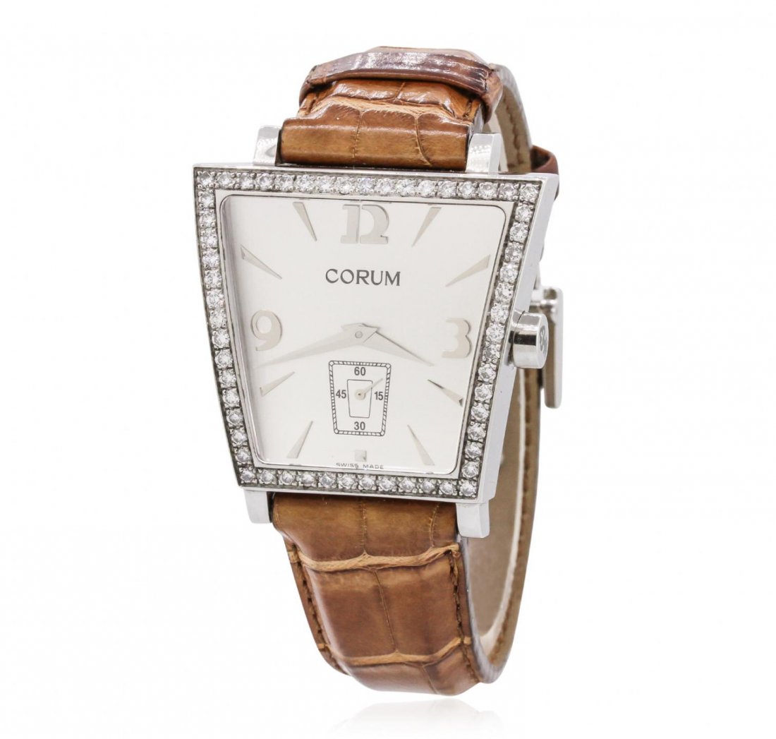 Stainless Steel 1.75ctw Diamond Corum Trapeze: Stainless Steel 1.75ctw Diamond Corum Trapeze Wristwatch GB5943. G-4 Average Condition! NS3572RR. One, Corum Trapeze wristwatch electronically tested stainless steel, Case: 40 x36mm, Case Back: engrav