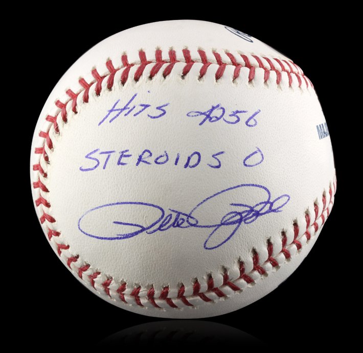Autographed Pete Rose Baseball PSA Certified: Autographed Pete Rose Baseball PSA Certified. Excellent Condition! DX153MA. Signed Pete Rose baseball with 4256 hits and 0 Steroids written on the ball. Pete Rose had "4256 hits in his 24 year career