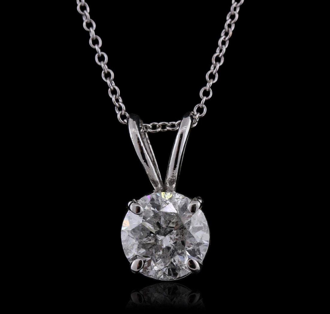 14KT White Gold 1.38ctw Diamond Pendant With Chain: One electronically tested 14KT white gold ladies combination cast & die struck solitaire pendant & chain 15.5" long, light cable link with a spring ring clasp with a bright polish finish. Condition is