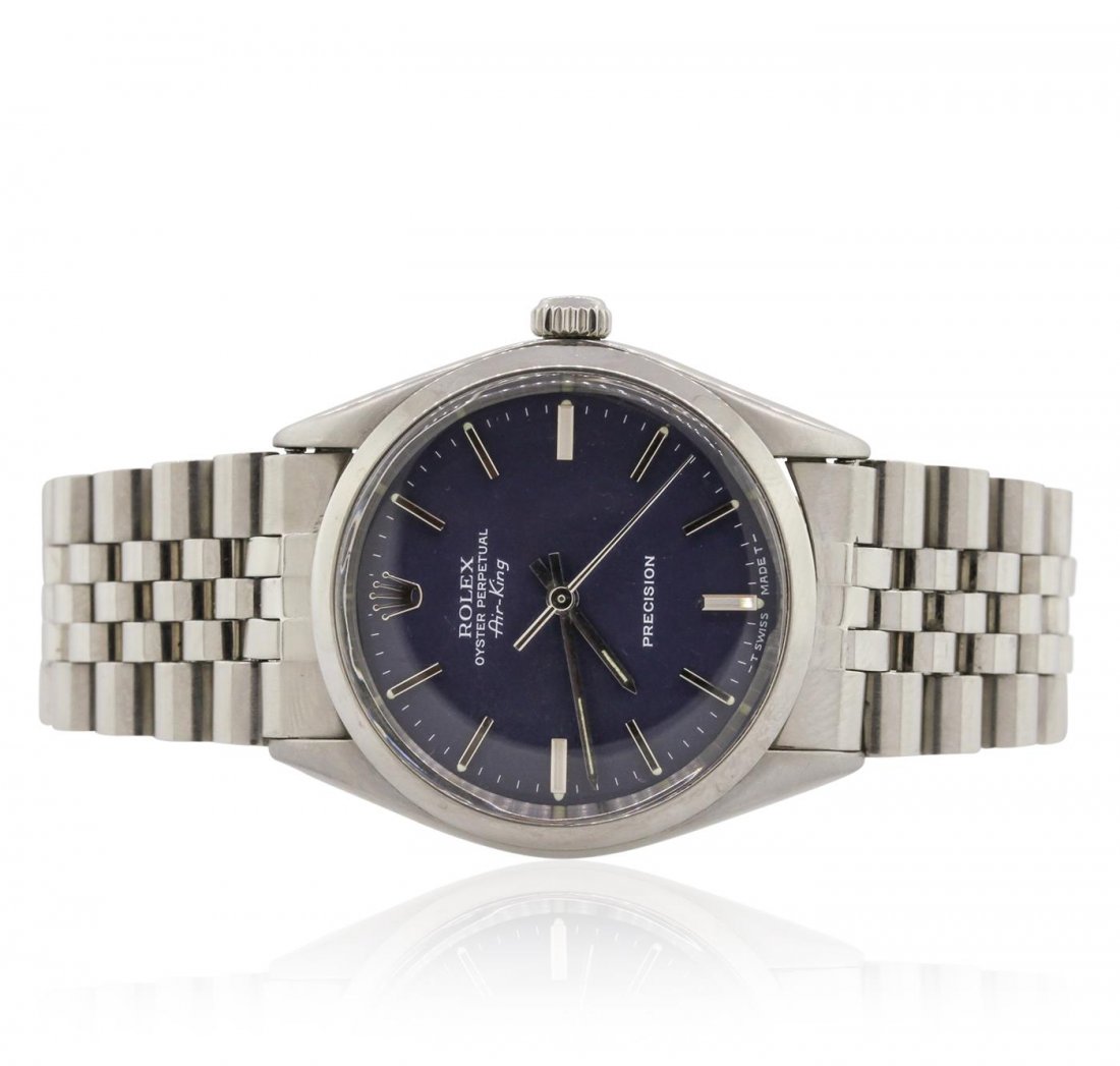 Gents Rolex Stainless Steel Air King Wristwatch: One, hand crafted & machine milled Rolex Stainless Steel Oyster Perpetual Air King Precision wristwatch electronically tested, Circa: 1979, Case: 34mm oyster, Crown: twinlock with logo, Bezel: polishe