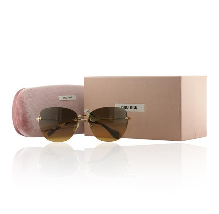 NWT Designer MIU.MIU Sunglasses 52N Style w/Designer: Gorgeous Miv.Miv sunglasses style 52N in antique gold/brown gradient. Comes with original pouch, cloth and box.