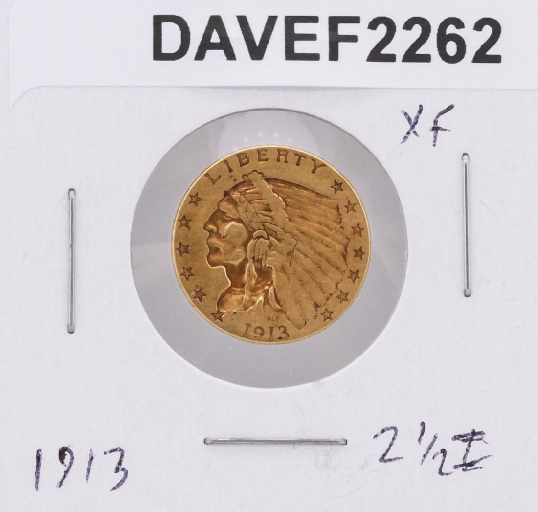 1913 $2.50 XF Indian Head Quarter Eagle Coin: One 1913 $2.50 XF Indian Head Quarter Eagle Coin.