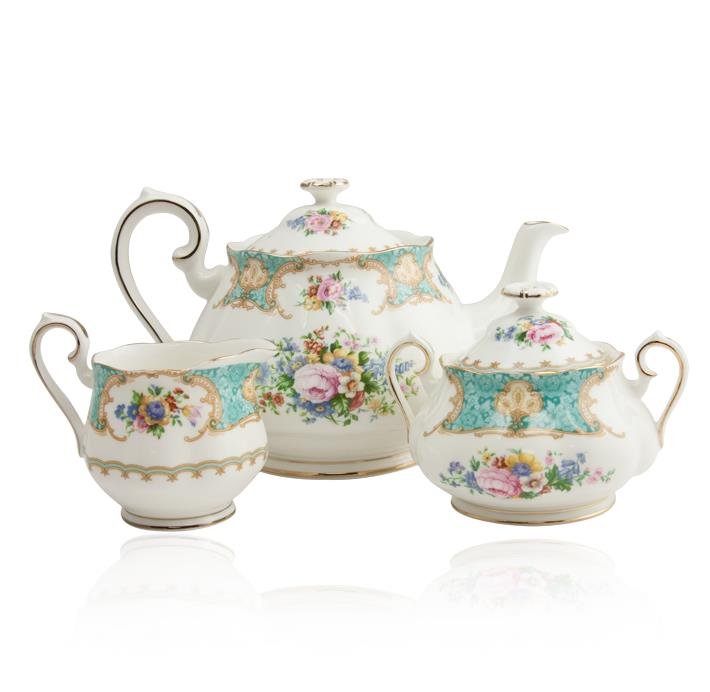 Royal Albert "Lady Ascot" Tea Set: One tea set featuring: 3 piece, discontinued lady ascot pattern and new in box.