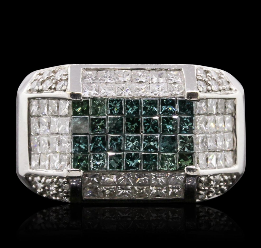 14KT White Gold 3.33ctw Diamond Ring: One electronically tested 14KT white gold man's combination cast & assembled ring with a bright polish finish. Condition is new. Identified with markings of "14K". Containing: Fifty-Six pave' set prin
