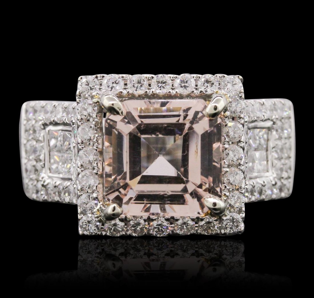 14KT Two-Tone Gold 3.49ct Morganite and Diamond Ring: One electronically tested 14KT white and yellow gold Ladies combination cast & assembled ring with a high polish finish. Condition is new. Identified with markings of "14K". Containing: One prong set 