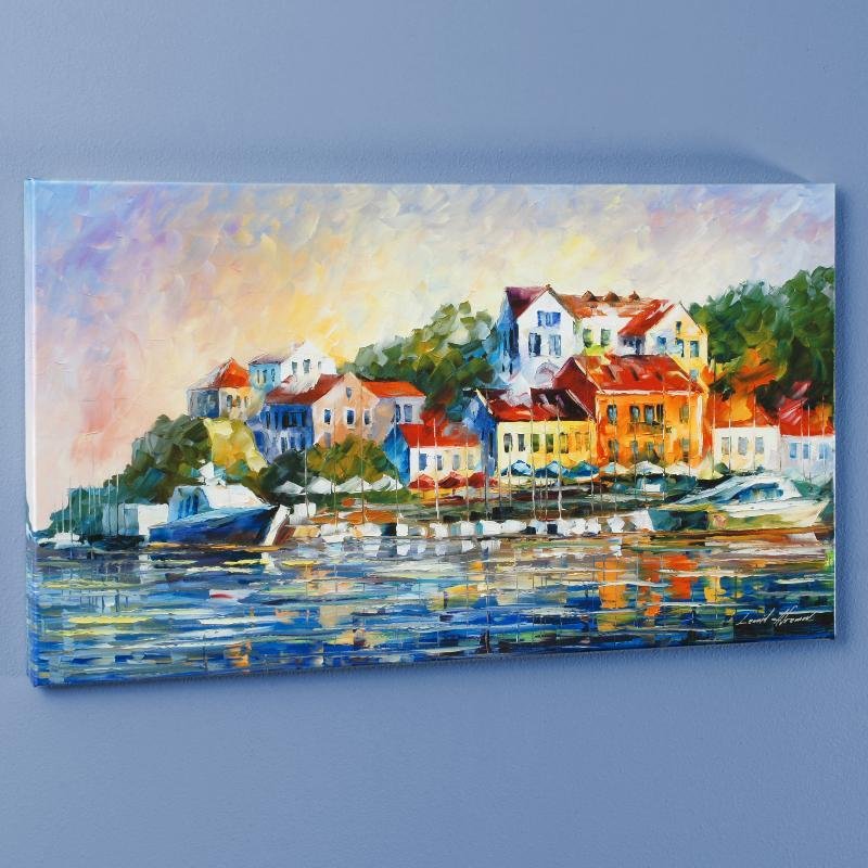 Mediterranean Noon by Leonid Afremov: Leonid Afremov's masterful use of color and texture make his paintings unique collectibles that are sure to brighten any wall. "Mediterranean Noon" is a limited edition giclee on stretched canvas, num
