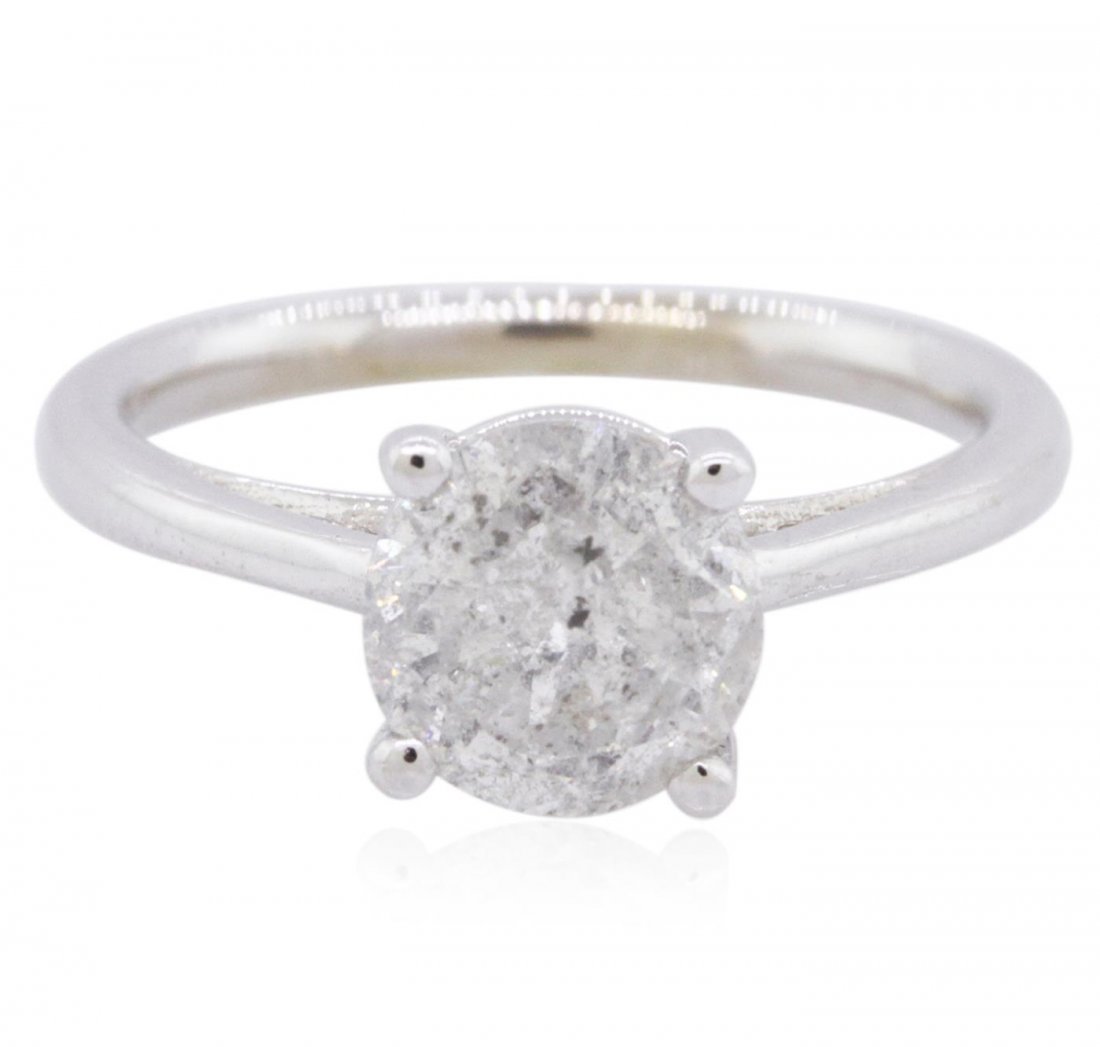 14KT White Gold 1.69ct Brilliant Cut Diamond Solitaire: One electronically tested 14KT white gold ladies cast diamond solitaire ring with a bright polish finish. The ring is completed by a one and one-half millimeter wide band. Condition is new, good workm
