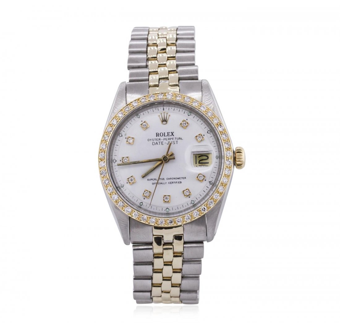Gents Rolex Two-Tone 1.00ctw Diamond DateJust Vintage: One gents, hand crafted & machine milled vintage Rolex two-tone DateJust wristwatch electronically tested, Stainless Steel Case: 36mm oyster, 14KT yellow gold Crown: twinlock with logo, Custom Bezel: