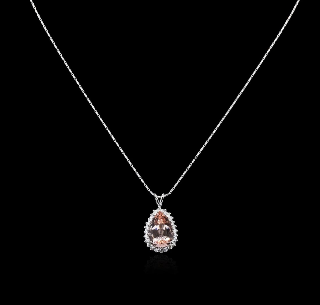 14KT White Gold 8.37ct Morganite and Diamond Pendant: One electronically tested 14KT white gold ladies combination cast & assembled morganite and diamond pendant & chain 18.0" long, fancy link with a lobster claw clasp with a bright polish finish. Condit