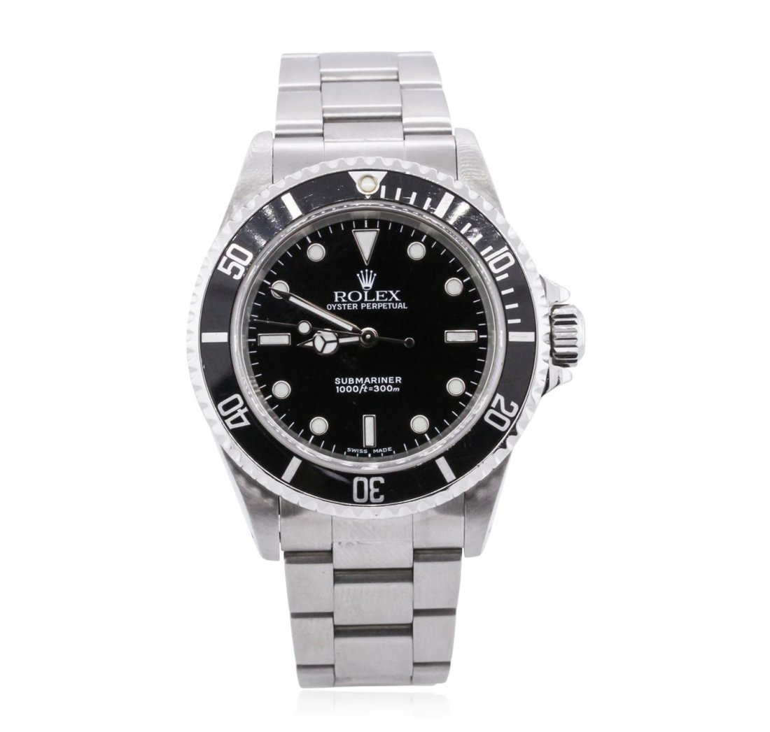 Gents Rolex Stainless Steel Submariner Wristwatch: One gents, hand crafted & machine milled Rolex Stainless Steel Submariner model wristwatch electronically tested, Case: 40mm oyster, Water Resistant: 300 meters / 1000 feet, Crown: twin lock with logo