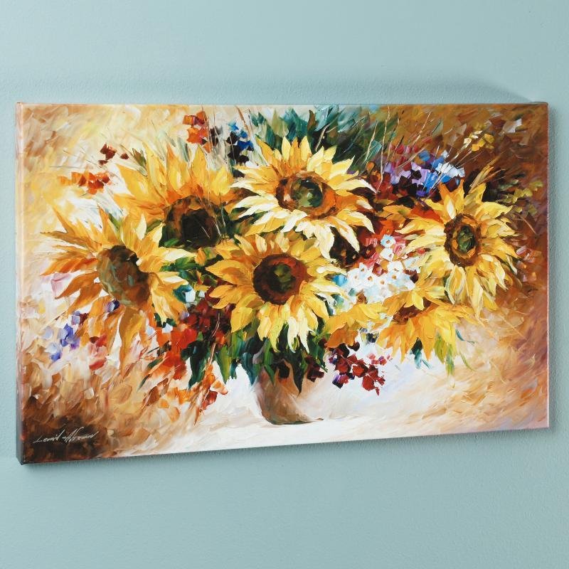 Sunflowers by Leonid Afremov: Leonid Afremov's masterful use of color and texture make his paintings unique collectibles that are sure to brighten any wall. "Sunflowers" is a limited edition giclee on stretched canvas, numbered in