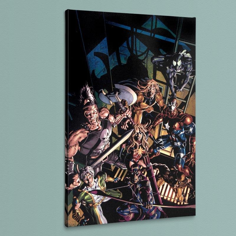 Dark Avengers #10 by Marvel Comics: A piece of comic book history, this limited edition print, drawn by Mike Deodato Jr., depicts dark avengers Hawkeye, Wolverine, Ms. Marvel, Ares, Sentry, Spider-Man, Marvel Boy, and Iron Patriot. Braz