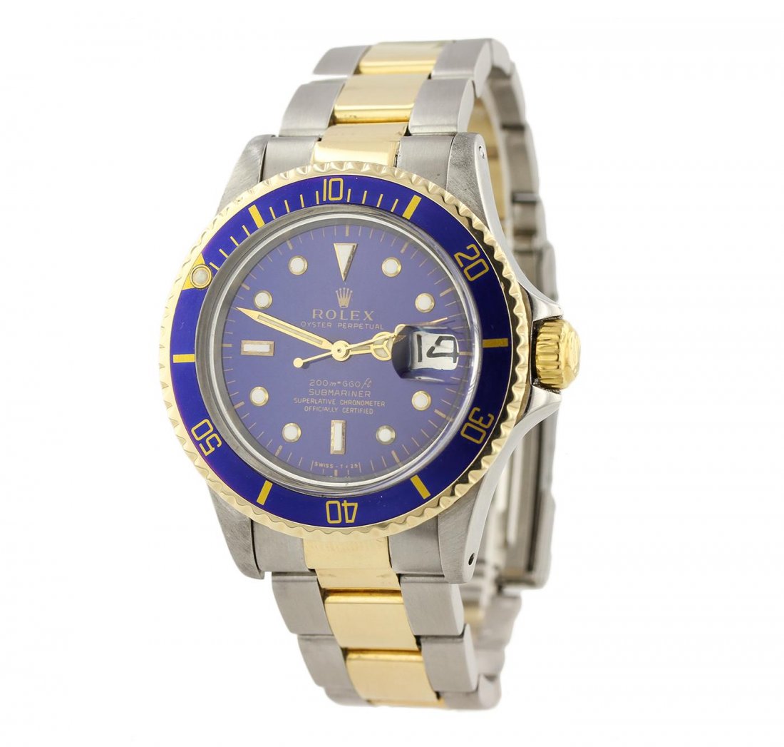 Gents Rolex Two-Tone Submariner Wristwatch: One gents, hand crafted & machine milled Rolex two tone Submariner wristwatch electronically tested, Stainless Steel Case: 39mm oyster, Water Resistant: 220 meters / 660 feet, 18KT yellow gold Crown: 