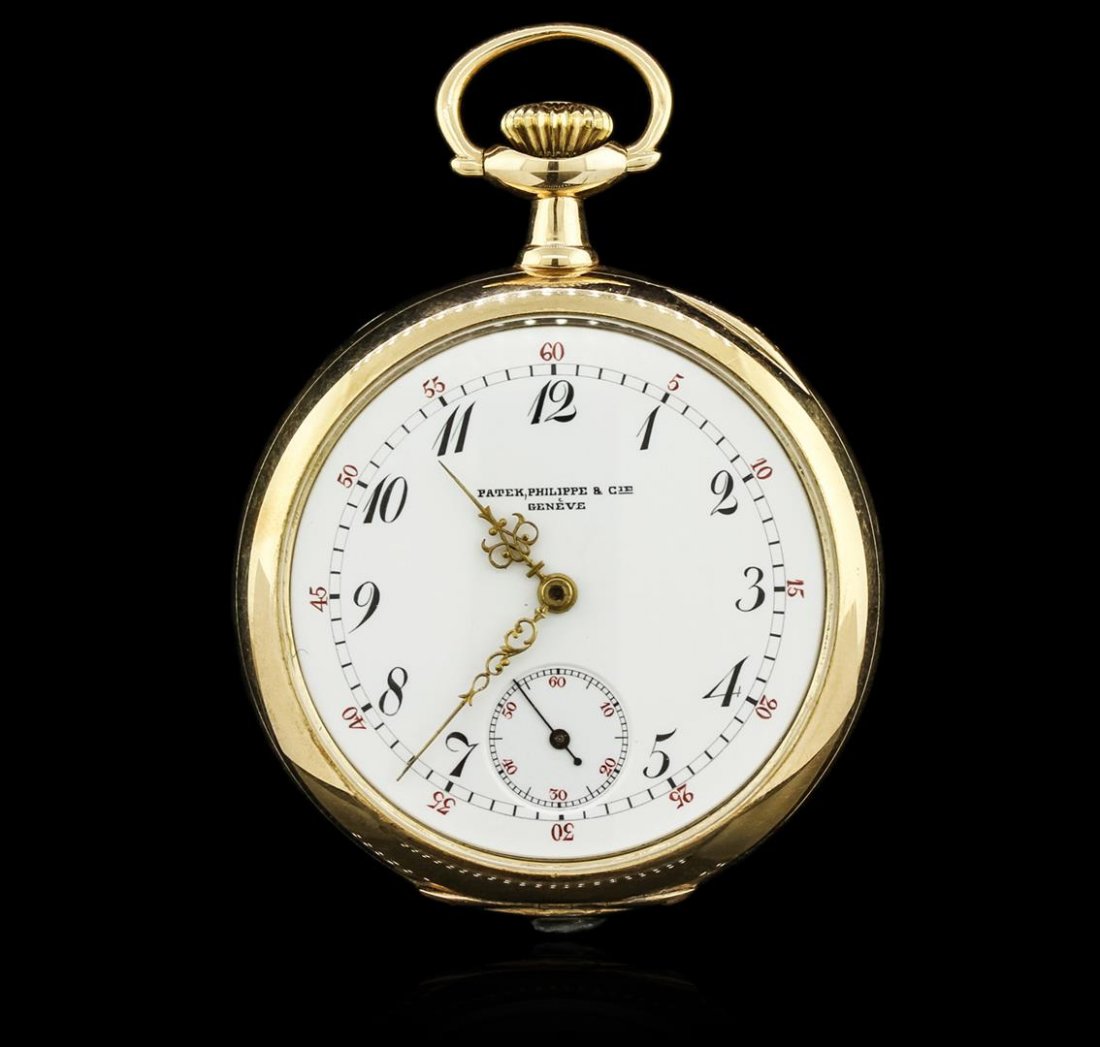 Shreve & Co. Patek Philippe 14KT Yellow Gold: One, Shreve & Co. Patek Philippe open face pocket watch electronically tested 14KT yellow gold, Case: 51mm diameter, Obverse Case Cover: polished, Inner Movement Case Cover: the central area is availa