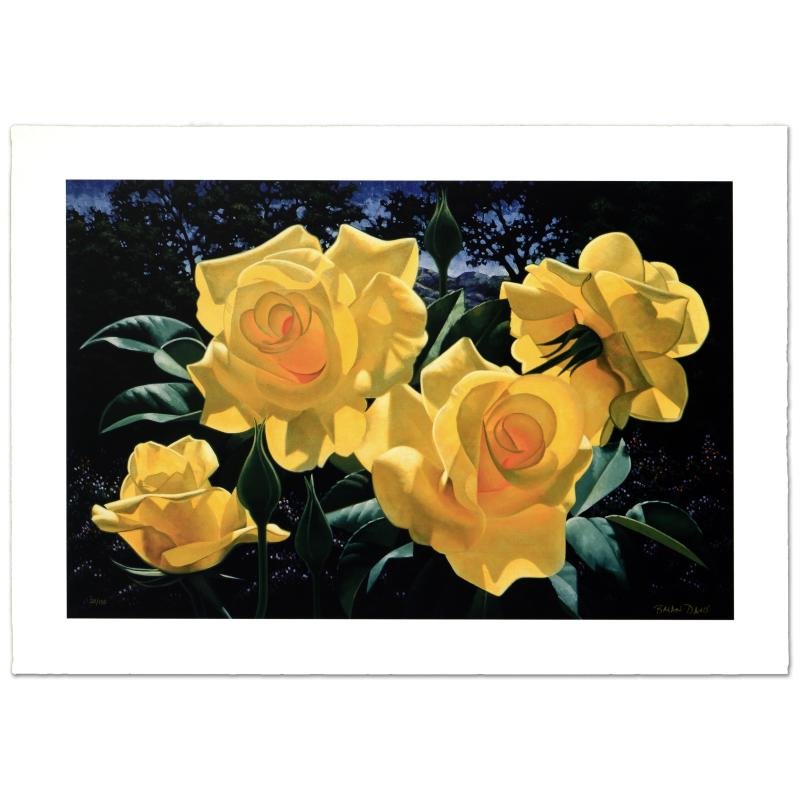 Yellow Rose Landscape by Brian Davis: "Yellow Rose Landscape" is a limited edition giclee on paper by Brian Davis, numbered and hand signed by the artist. Measures approx. 42" x 30" (with border), 36" x 24" (image).