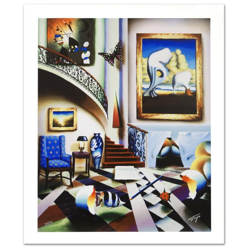 Surrealist Stairway by Ferjo: "Surrealist Stairway" is a limited edition giclee on canvas, numbered and hand signed by Ferjo. Measures approx. 24" x 30" (image).