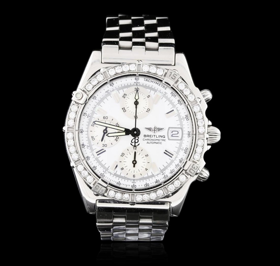 Gents Breitling Stainless Steel 1.00ctw Diamond: One gents, Breitling Chronomat wristwatch electronically tested Stainless Steel, Case: 40mm diameter, Case Back: engraved with the manufacturers name, logo, information, and ID numbers, Water Resistan