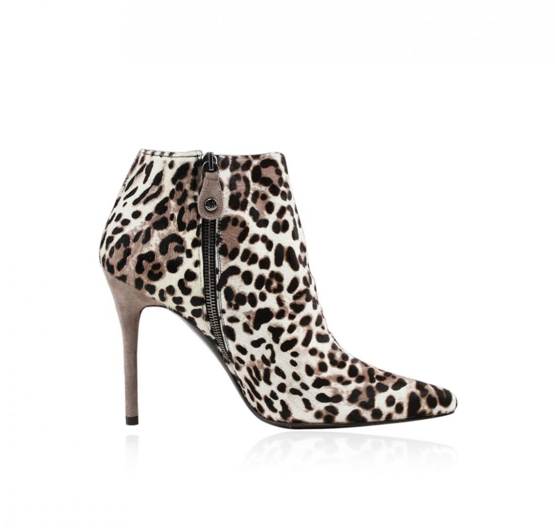 Stuart Weitzman Hitimes Animal Print Ankle Boot: One Stuart Weitzman Hitimes pointed toe ankle boot featuring: Animal print calf hair, leather lining and sole, and side zip closure for ease of dress. Heel height: 3.5". Size 9.0, width M.