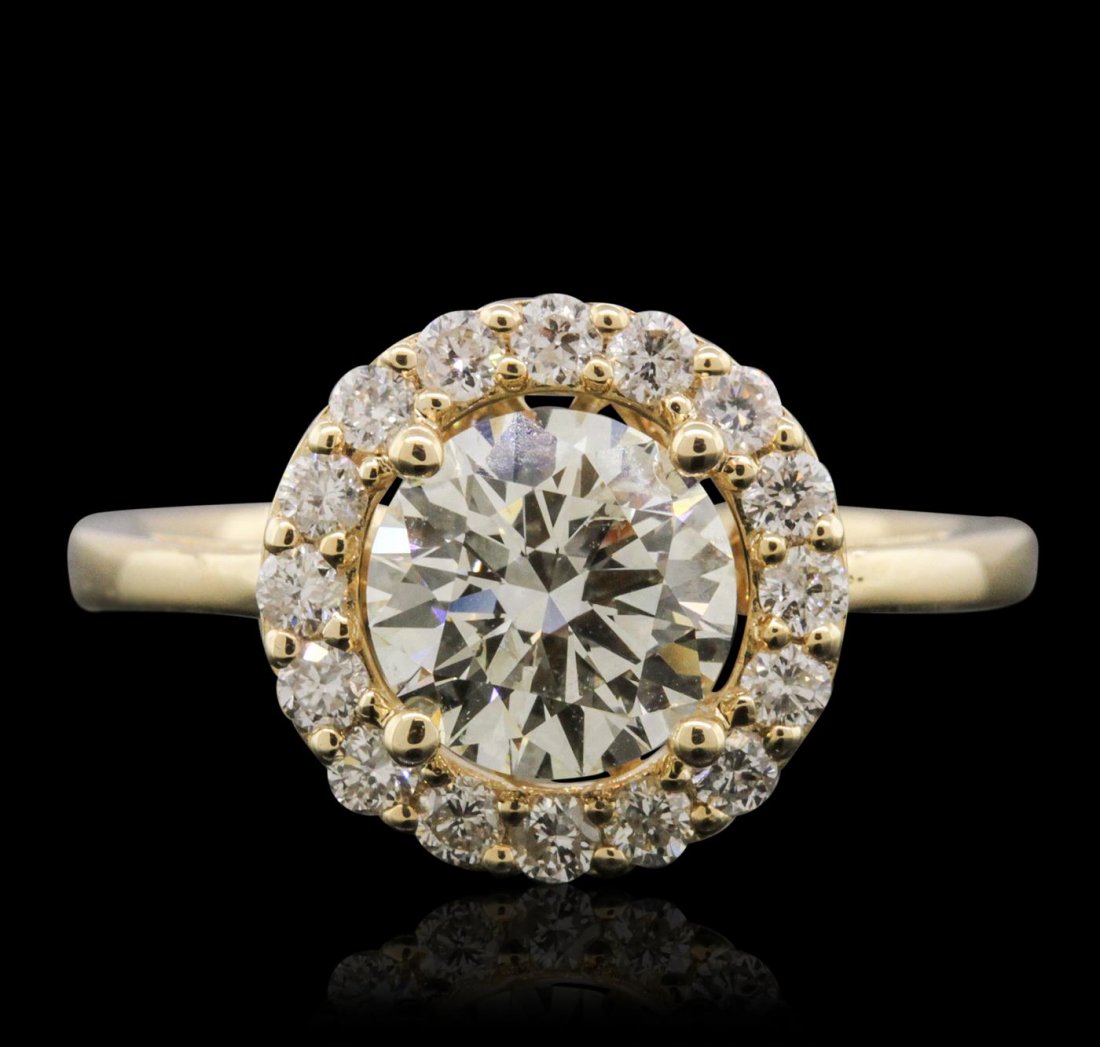 14KT Yellow Gold EGL Certified 2.00ctw Round Brilliant: One electronically tested 14KT yellow gold ladies cast diamond unity ring with a bright polish finish. Condition is new, good workmanship. The featured diamond is set within a diamond bezel, completed