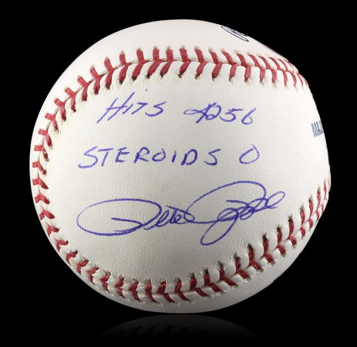 Autographed Pete Rose Baseball PSA Certified: Autographed Pete Rose Baseball PSA Certified. Signed Pete Rose baseball with 4256 hits and 0 Steroids written on the ball. Pete Rose had "4256 hits in his 24 year career with the Reds, Phillies, and t