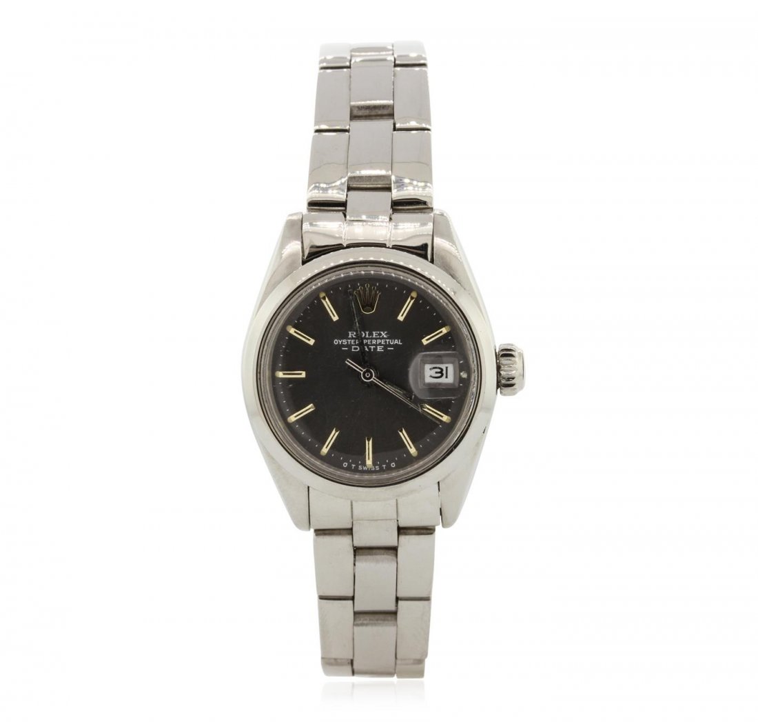 Ladies Rolex Stainless Steel Date Model Wristwatch: One ladies, hand crafted & machine milled Rolex Date Model Stainless Steel wristwatch electronically tested, Case: 26mm oyster, Crown: twinlock with logo, Bezel: polished, Crystal: acrylic cyclops len