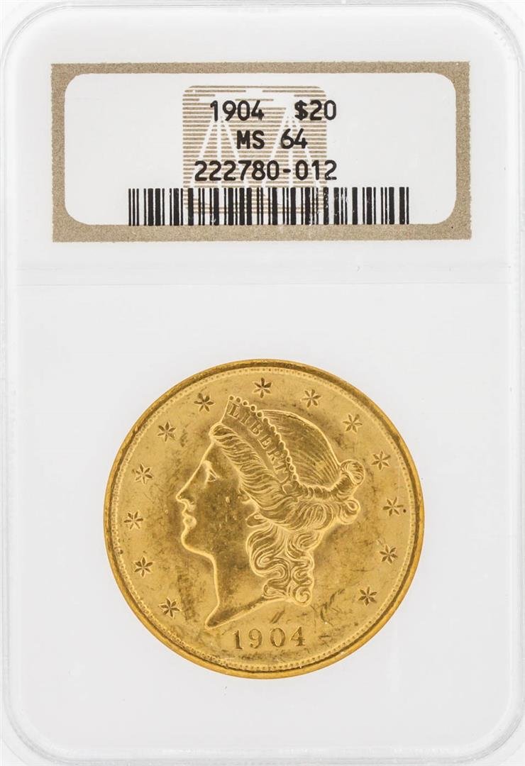 1904 NGC MS64 $20 Liberty Head Double Eagle Coin: One 1904 NGC MS64 $20 Liberty Head Double Eagle Coin. NGC Certified.