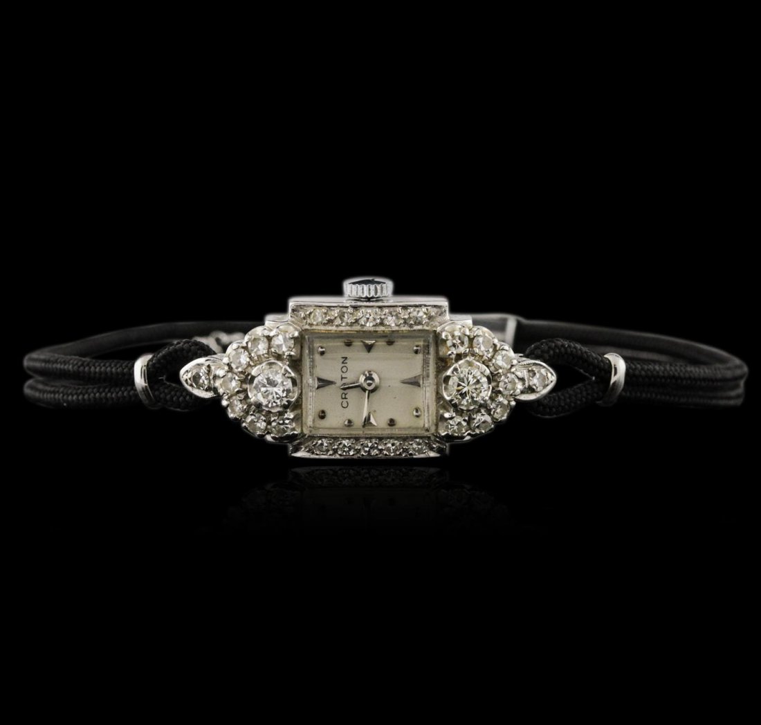 Vintage Croton 1.08ctw Diamond Ladies Watch: One ladies, vintage Croton diamond wristwatch electronically tested, 14KT white gold, Case: 18.50mm x 14.00mm, Case Back: space available for engraving, Crown: scalloped, Bezel: diamond set, Case Lugs