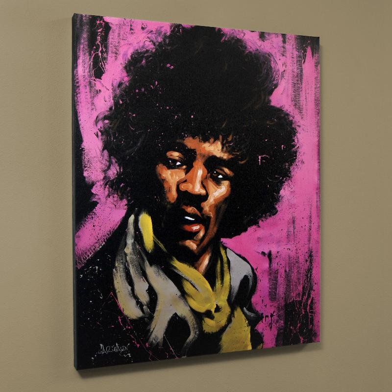 Jimi Hendrix (Purple Haze) by David Garibaldi: Combining his passions for music and art, David Garibaldi creates stunning visual poetry. "Jimi Hendrix (Purple Haze)" is a limited edition giclee on stretched canvas, numbered and bearing the artist'