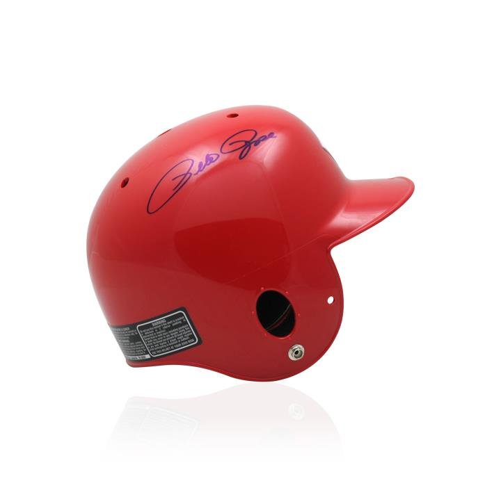 Autographed Pete Rose Helmet PSA Certified: Cincinnati Reds signed Pete Rose baseball helmet. Pete Rose had "4256" hits in his 24 year career with the Reds, Phillies, and the Expos. Pete won 3 World Series Titles. He won in 1975 and 1976 with t