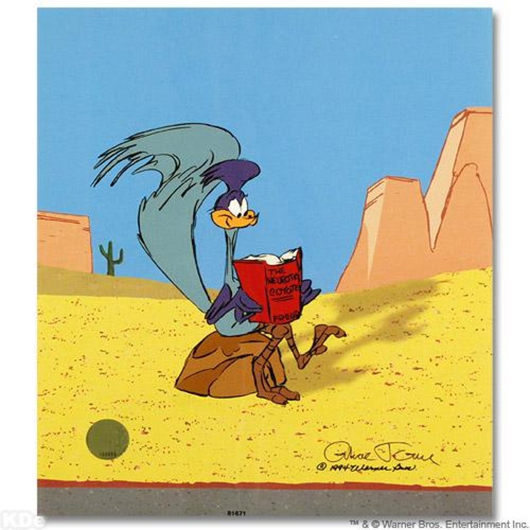 The Neurotic Coyote by Chuck Jones: Own this amazing piece based on the original line image hand drawn and hand-inked on paper by Chuck Jones (1912-2002)! "The Neurotic Coyote" is a limited edition animation cel from a Sold Out edition 