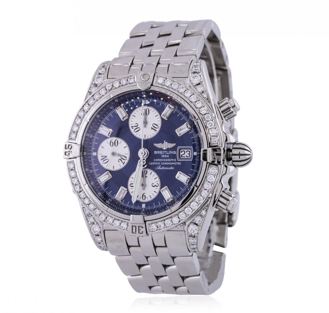 Breitling Stainless Steel 2.20ctw Diamond Chronomat: One gents, Breitling Chronomat Evolution wristwatch electronically tested Stainless Steel, Case: 43.70mm diameter, Case Back: engraved with the manufacturers name, logo, information, and ID numbers, W