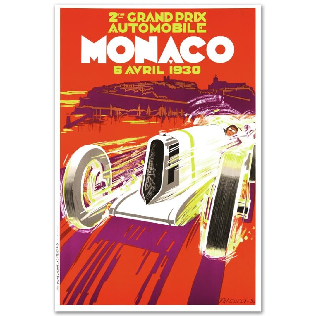 Monaco Grand Prix 1930 by RE Society: "Monaco Grand Prix 1930" is a hand pulled lithograph on paper by the RE Society, image originally by Robert Falcucci. Includes Certificate of Authenticity! Measures approx. 31" x 47" (with border), 29