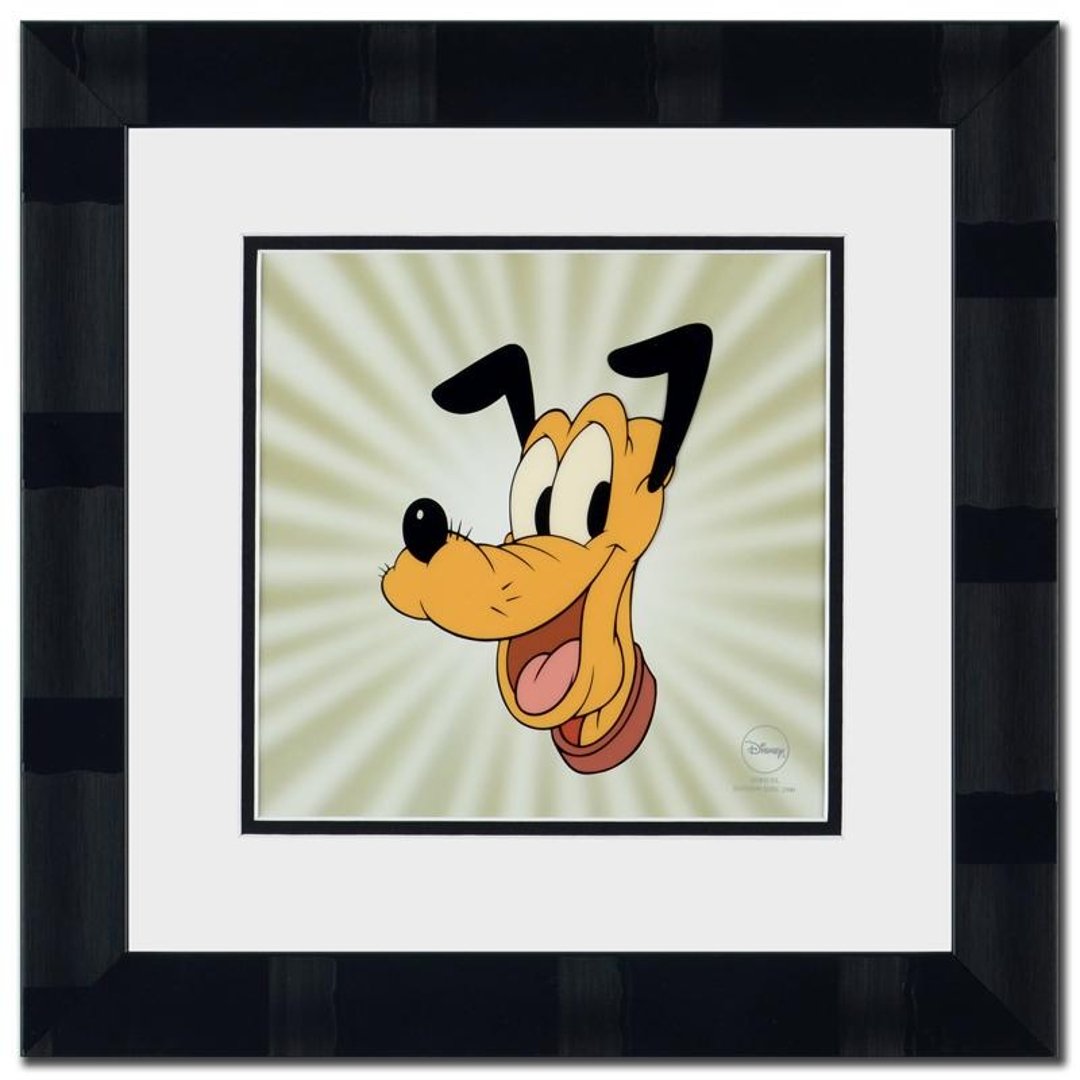 Here's Pluto by Disney: "Here's Pluto" is a limited edition sericel from a sold out edition by Disney, marked with the Disney logo! This piece comes framed and is ready to hang. Includes Certificate of Authenticity! Measures
