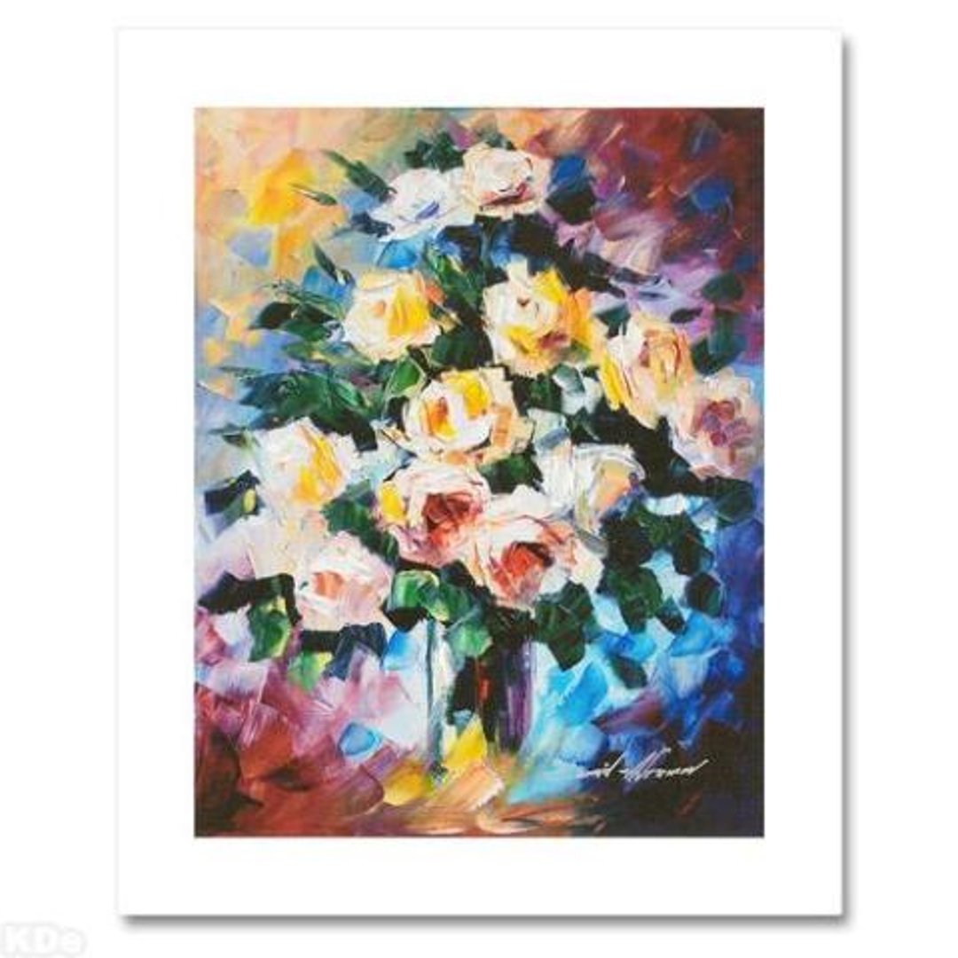 A Special Arrangement by Leonid Afremov: A Special Arrangement by Leonid Afremov, is an extremely limited edition hand-embellished giclee on canvas, numbered in verso out of only 25. Includes Certificate of Authenticity! Measures approx. 11 