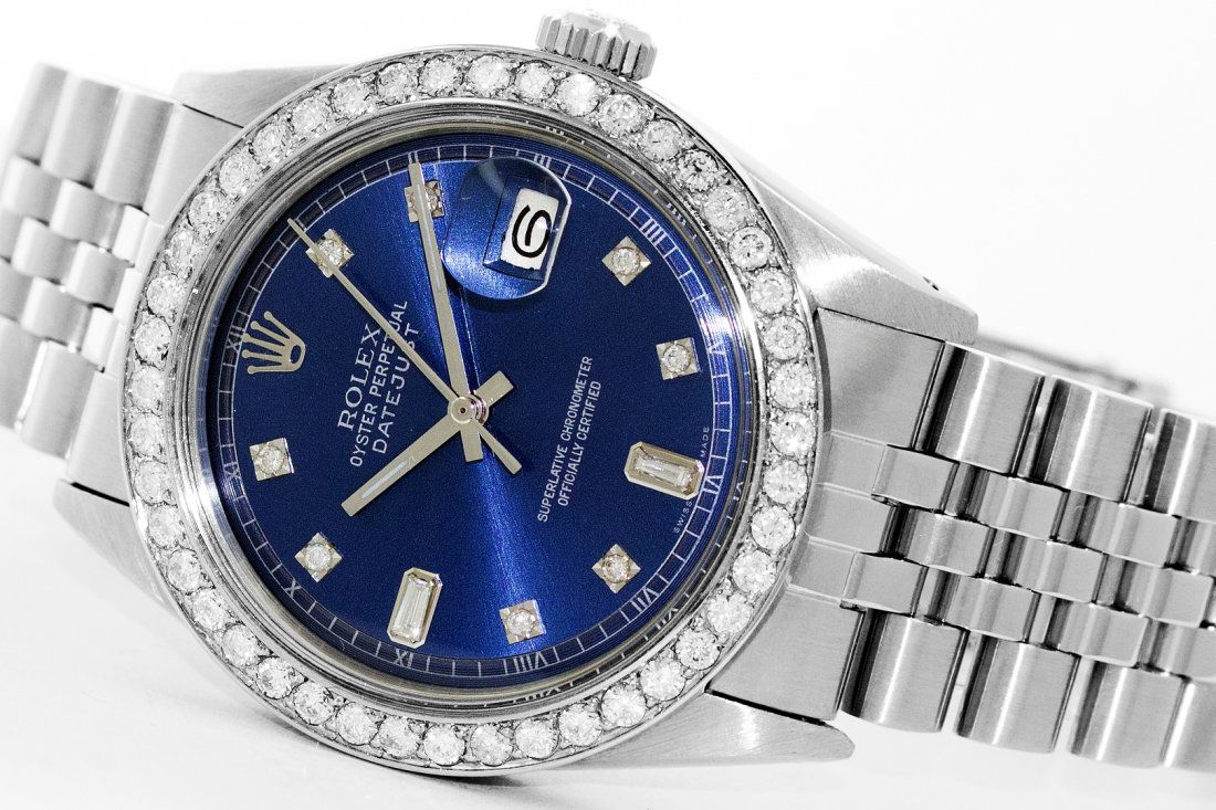 Rolex Stainless Steel 2.00ctw Diamond DateJust Men's: One Gents Rolex Datejust Polished Bright with Satin Finish, Serviced & Electronically Tested, Stainless Steel Case:36mm, Stainless Steel Crown, Custom Bezel: Stainless Steel 2 Carat Diamond Beadset Be