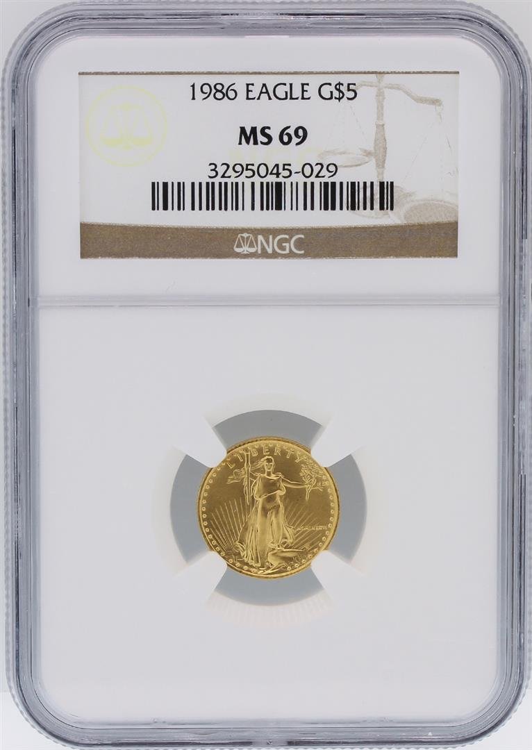 1986 $5 NGC MS69 American Eagle Gold Coin: One 1986 $5 NGC MS69 American Eagle Gold Coin. NGC Certified.
