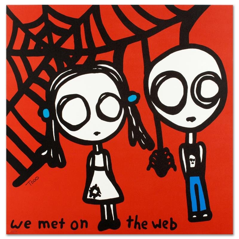 We Met on the Web by Todd Goldman: Pop artist Todd Goldman is known all across the globe for his whip-smart and wickedly funny puns and pictures! "We Met on the Web" is a limited edition lithograph on paper, numbered and hand signed by