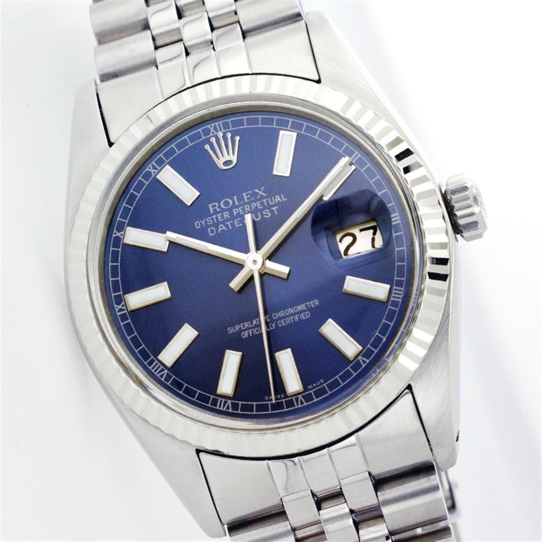 Rolex Stainless Steel DateJust Men's Watch: One Gents Rolex Datejust Polished Bright with Satin Finish, Serviced & Electronically Tested, Stainless Steel Case: 36mm, Stainless Steel Crown, Original Bezel: 14K White Gold Fluted Bezel. Custom Cry