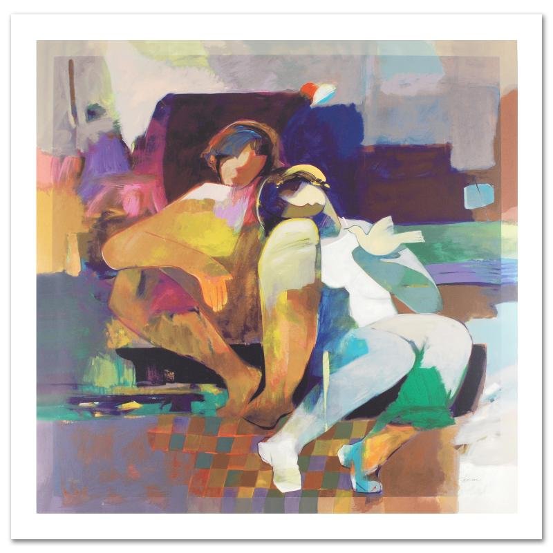 Tender Shoulders by Hessam Abrishami: Displaying expressionist brushstrokes and vivid colors, Hessam Abrishami's paintings are rich with life and emotional intensity. "Tender Shoulders" is a limited edition serigraph on canvas, numbered a