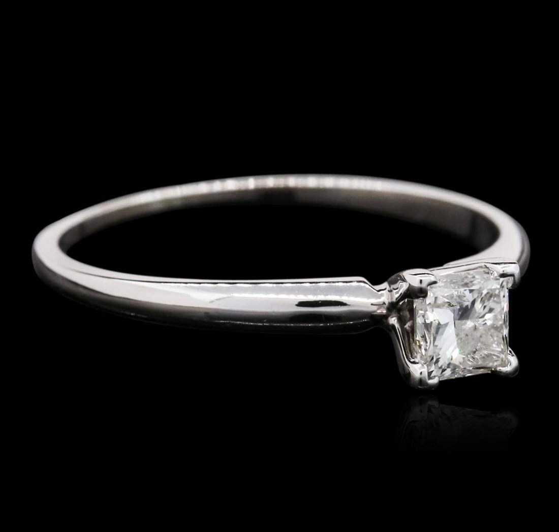 14KT White Gold 0.40ct Princess Cut Diamond Solitaire: One solitaire ring featuring: 14KT white gold weighing 1.90 grams containing one prong set princess cut diamond with a total weight of 0.40ct.