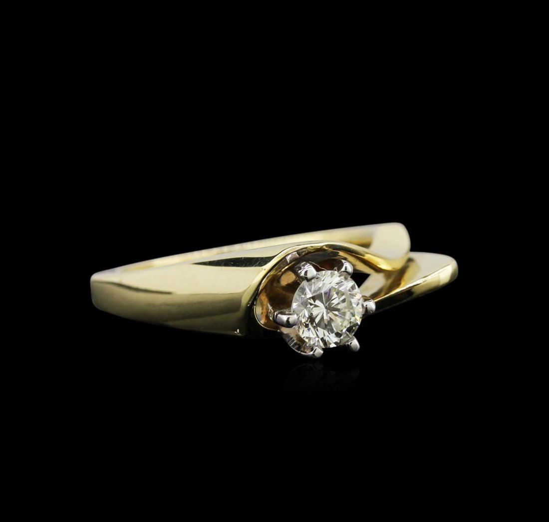 0.50ct Diamond Solitaire Ring - 14KT Yellow Gold: One electronically tested 14KT yellow gold ladies cast & assembled diamond solitaire ring with a bright polish finish. Condition is good. The featured diamond is set within a 14KT white gold basket su