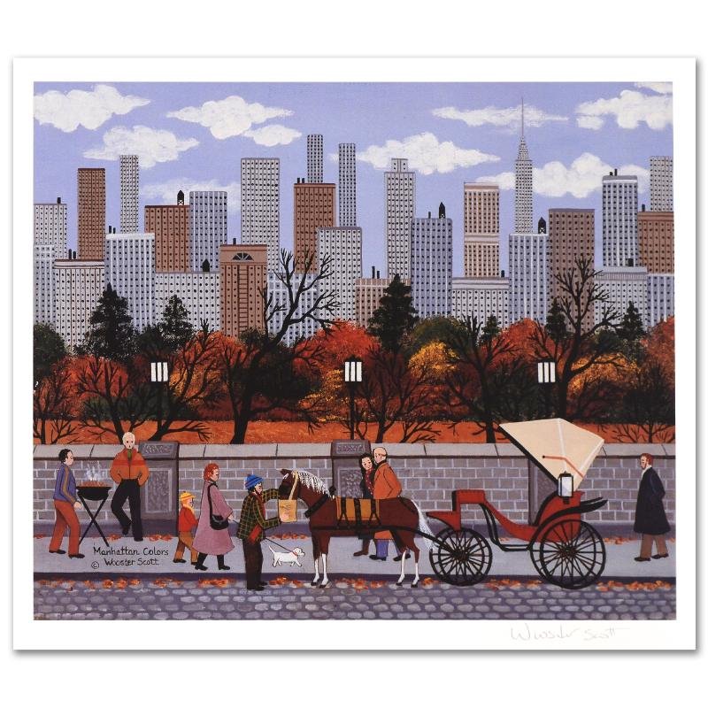 Manhattan Colors by Jane Wooster Scott: Cozy, down-home images of a bygone era when life was simpler - this is the feeling captured in the creations of one of the world's most recognized artists. "Manhattan Colors" is a limited edition lith