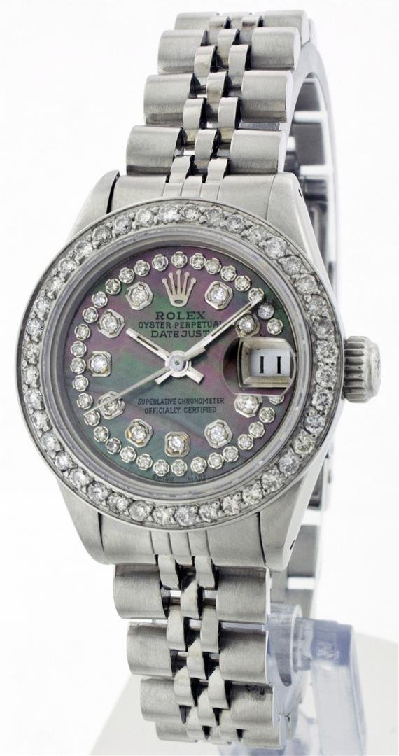 Rolex Stainless Steel 1.00ctw Diamond DateJust Ladies: One Ladies Rolex Datejust Polished Bright with Satin Finish, Serviced & Electronically Tested, Stainless Steel Case:26mm, Stainless Steel Crown, Custom Bezel: Stainless Steel Beadset Diamond Bezel, Di