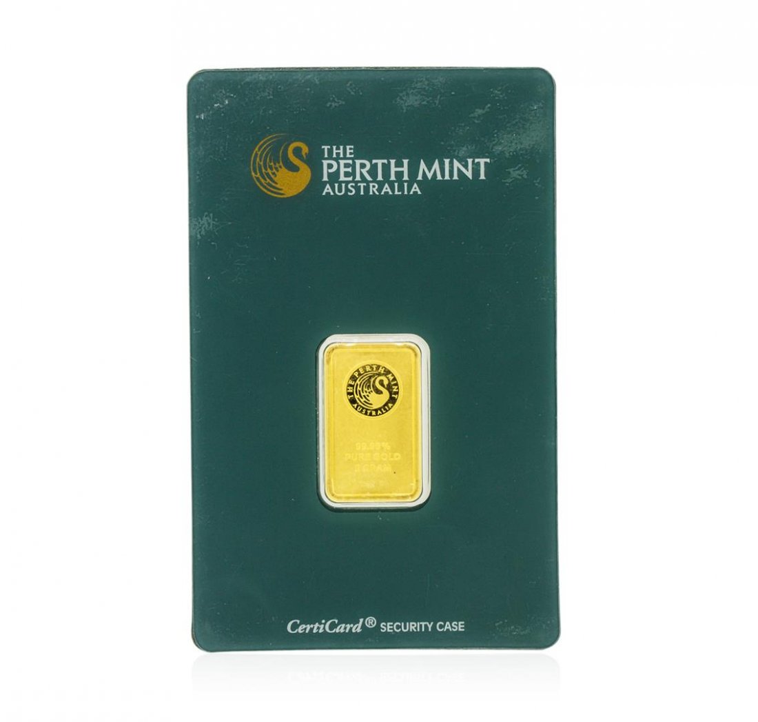 5 Gram The Perth Mint Australia Gold Bullion Bar 999.9: One 5 Gram The Perth Mint Australia Gold Bullion Bar 999.9 Pure Gold.