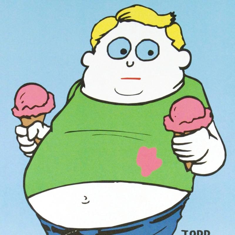Fat Kids Are Harder to Kidnap by Todd Goldman: "Fat Kids Are Harder to Kidnap" is a fine art litho poster by Todd Goldman! Measures approx. 24" x 36" (poster).