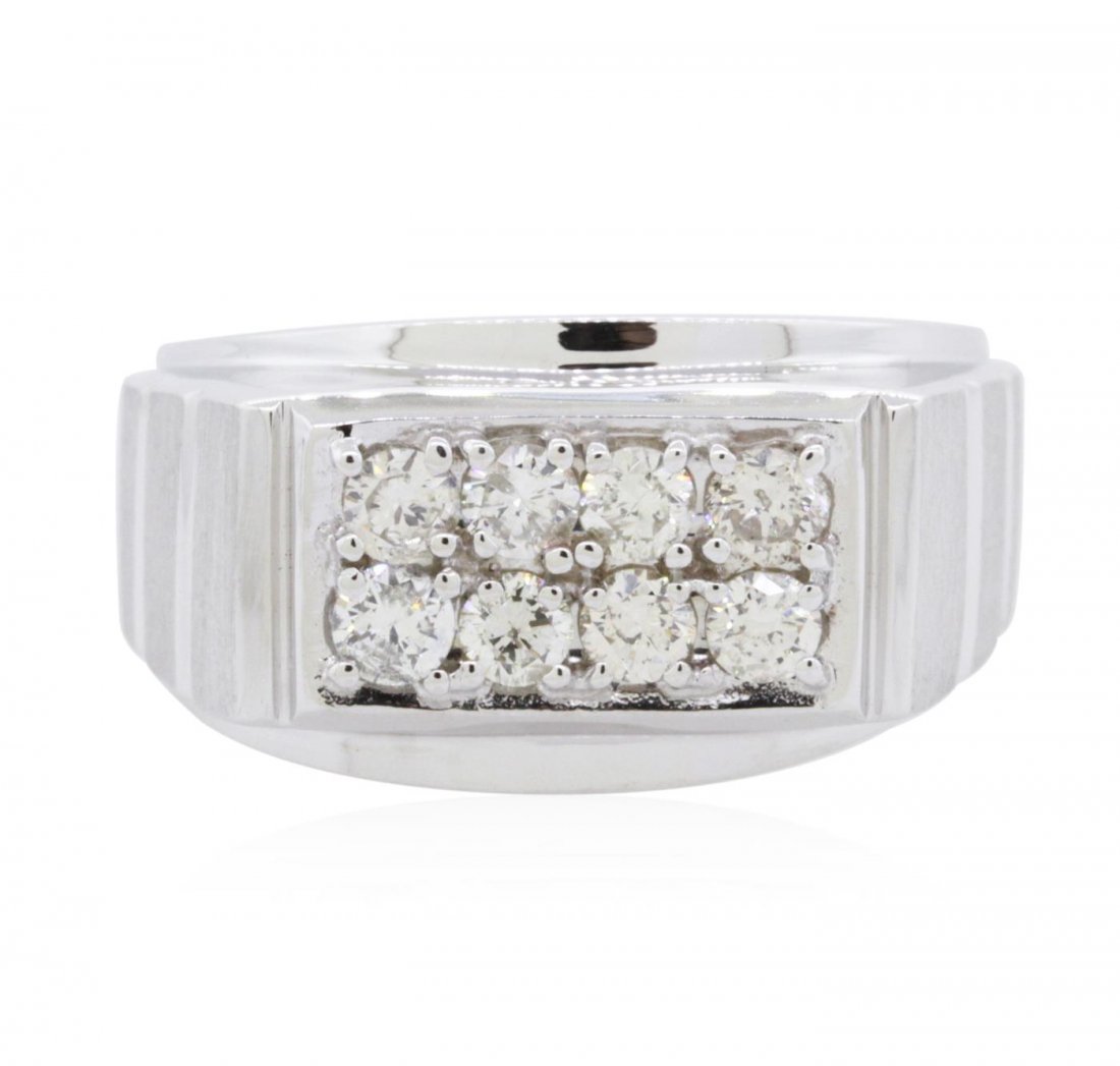 14KT White Gold 0.79ctw Diamond Ring: One electronically tested 14KT white gold mens combination cast & assembled diamond ring with a bright polish finish. Identified with markings of "14K". Condition is new. Containing: Eight prong set r