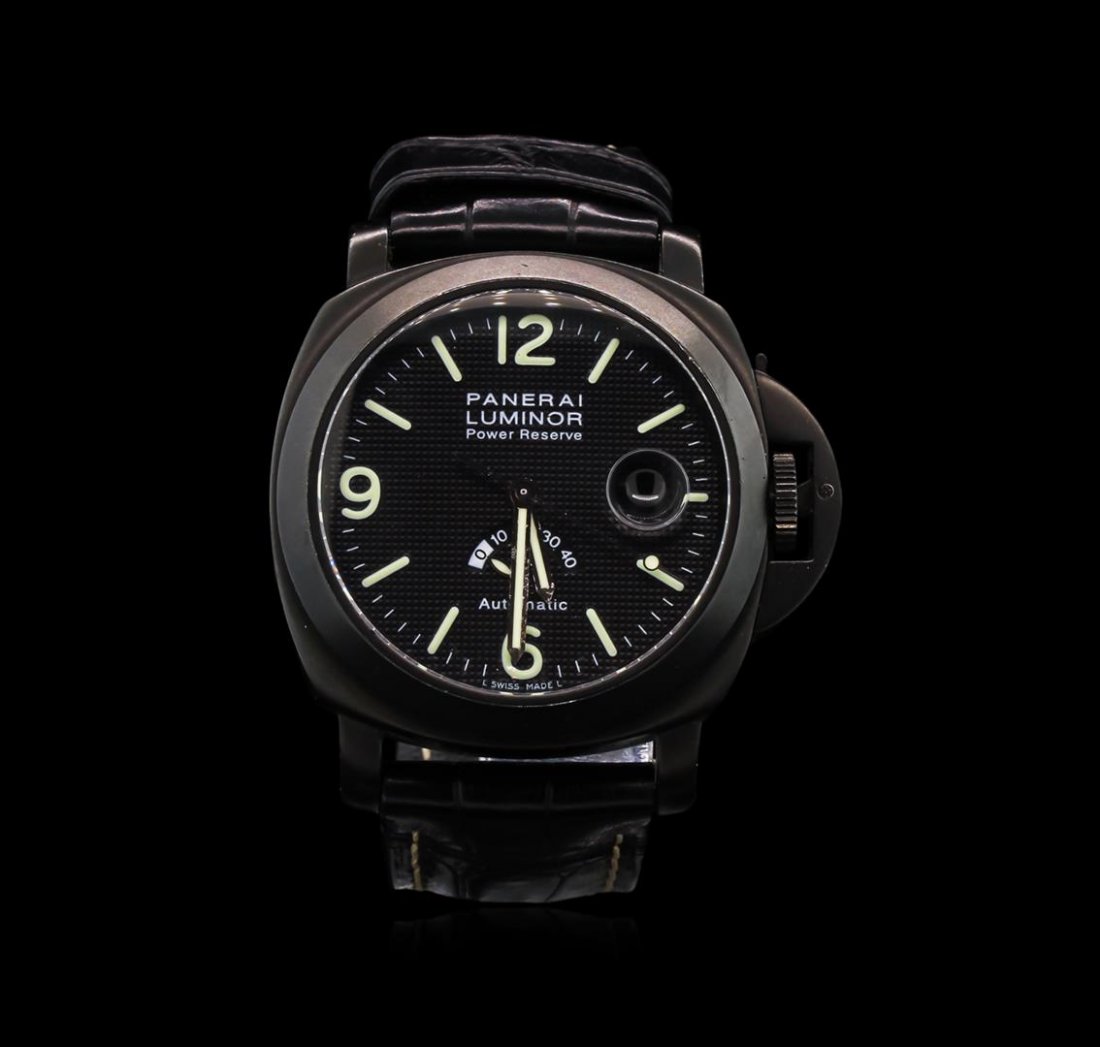 Panerai Luminor Power Reserve PVD Men's Watch: One, Panerai Luminor Power Reserve PVD wristwatch electronically tested stainless steel, Case: 43mm, PVD finish, water resistant to 300 meters / 1000 feet, Crown: set within the signature Panerai crow